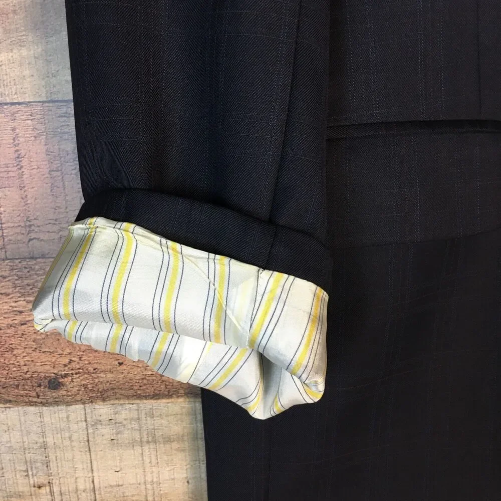 Pavone Zignone Worsted Wool Blue Plaid Suit Jacket 2 Buttons Mad in Italy Sz 42R